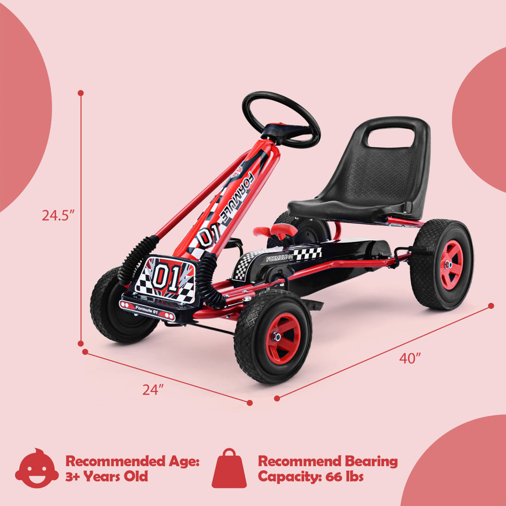 Kids Pedal Go-Kart with Adjustable Seat | 4 Wheel Ride On