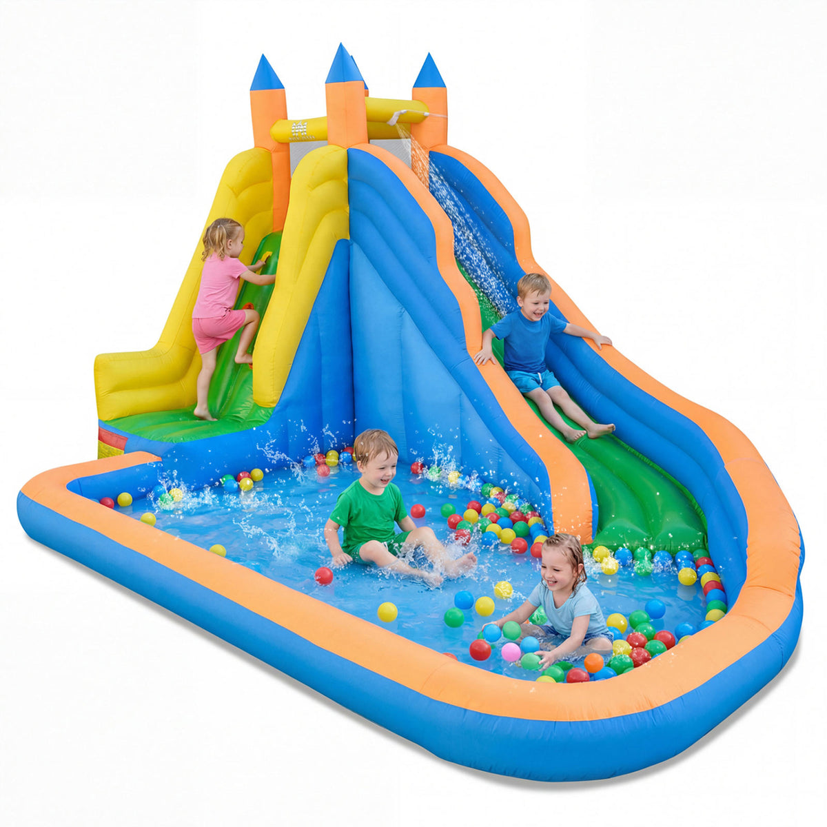 Kids Inflatable Water Slide with Climbing Wall & Splash Pool