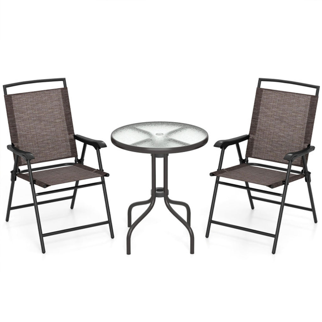 3-Piece Folding Metal Patio Bistro Set with Glass Table