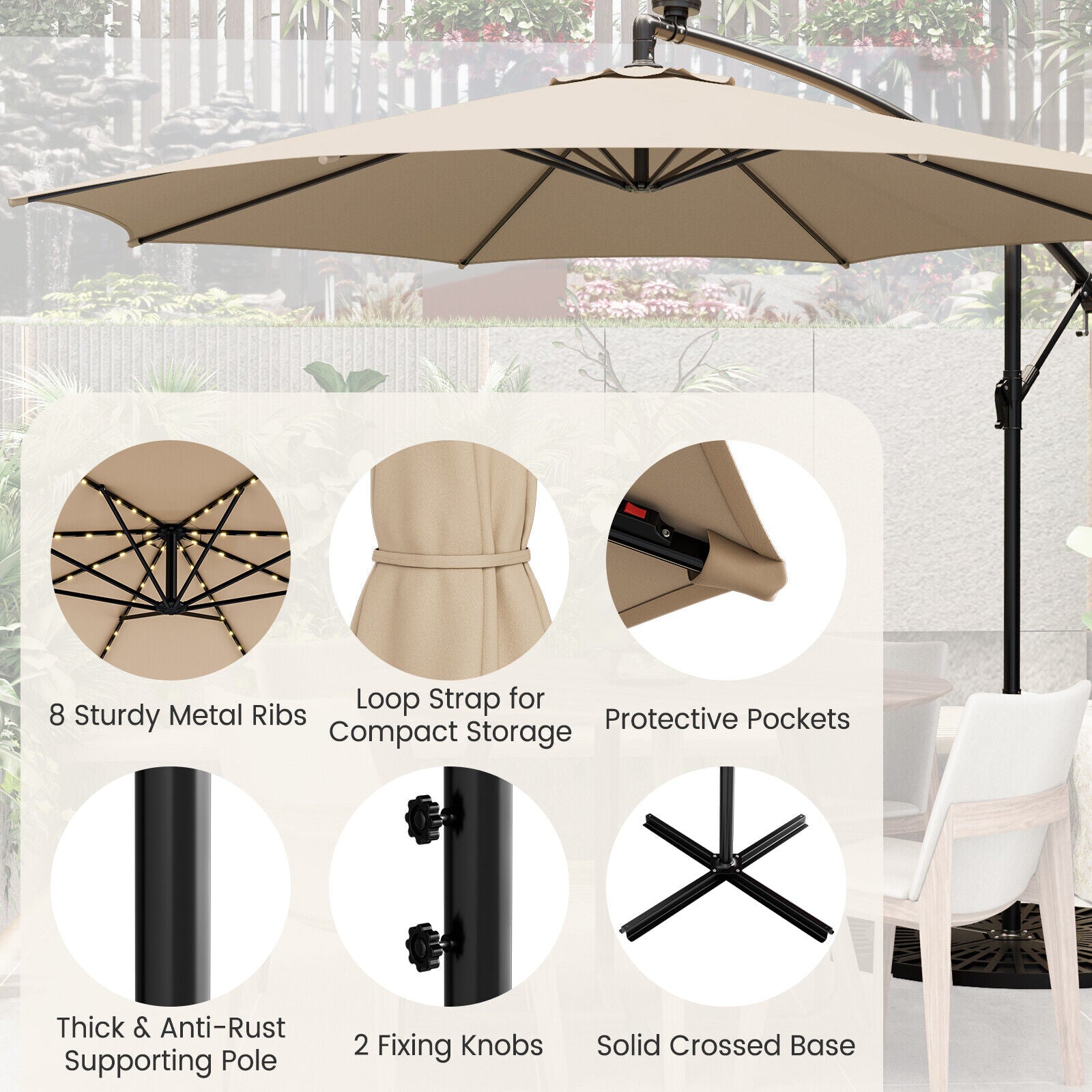10 Feet Patio Umbrella with 112 Solar-Powered LED Lights