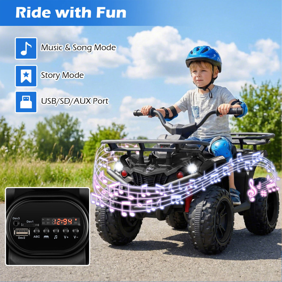 24V Kids Electric Ride-On ATV with LED Headlights