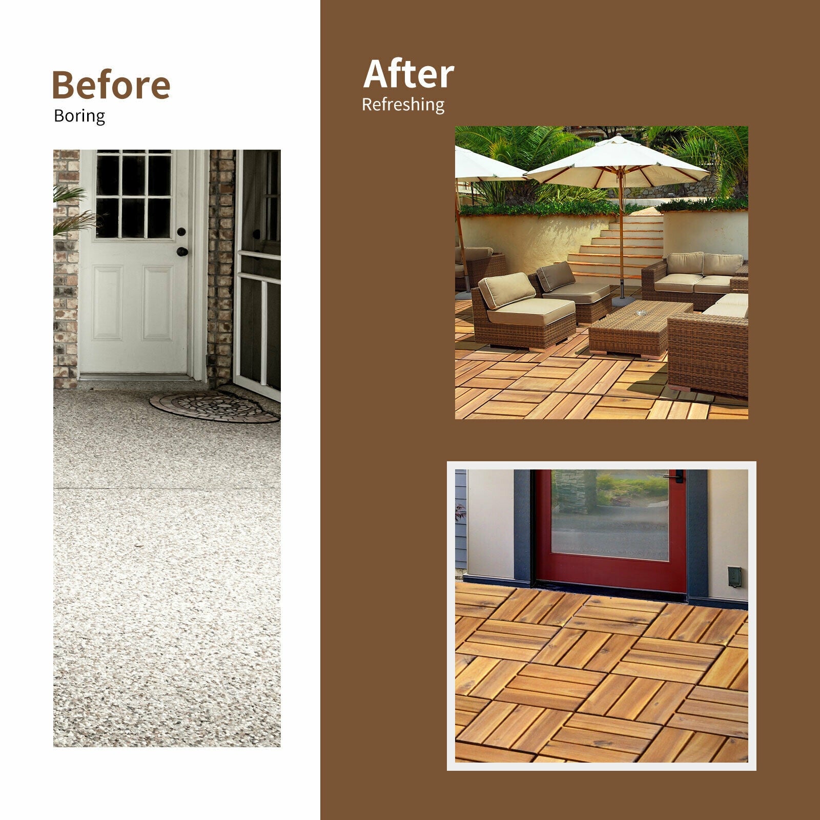 27 Pieces 12 x 12 Inch Acacia Wood Interlocking Patio Deck Tile