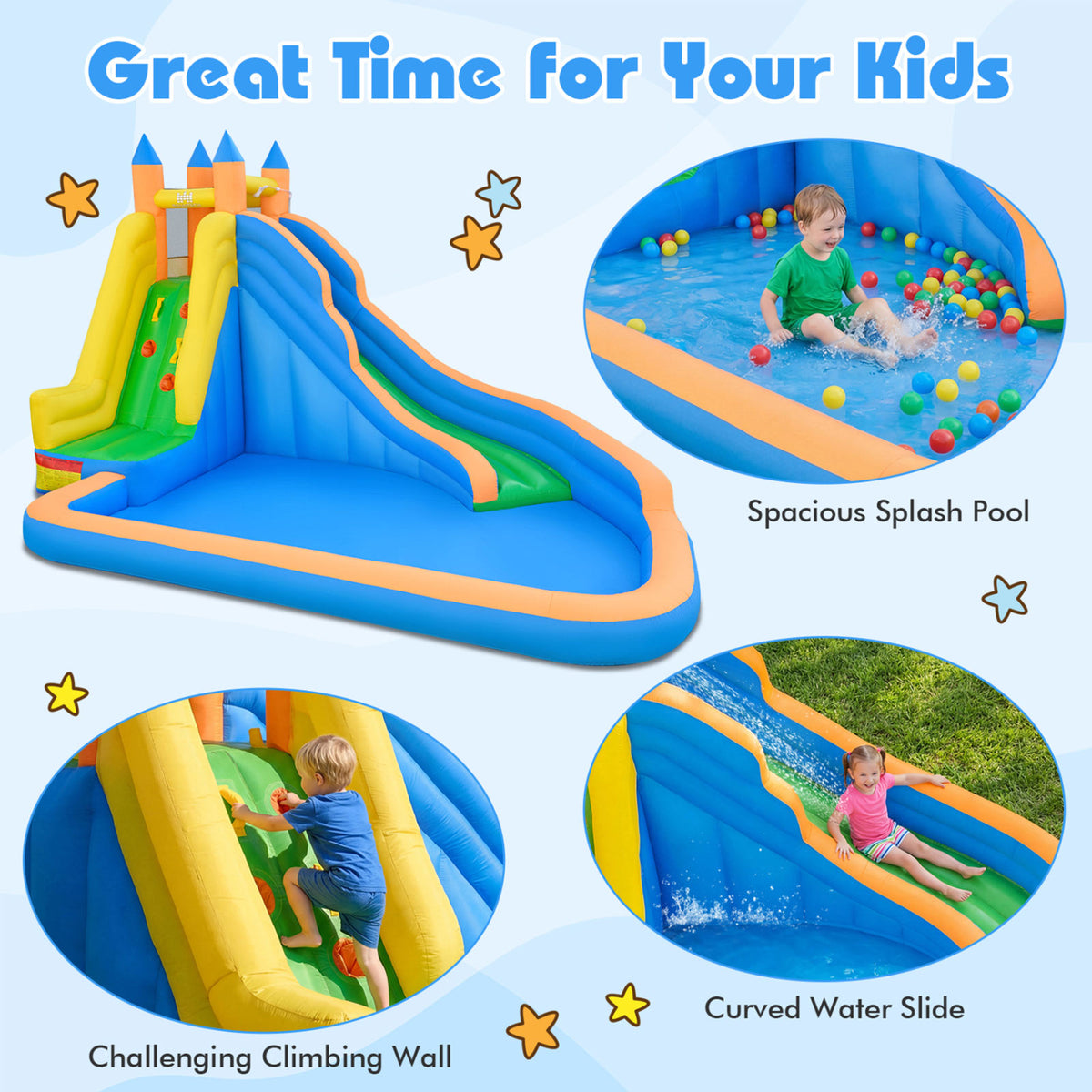 Kids Inflatable Water Slide with Climbing Wall & Splash Pool