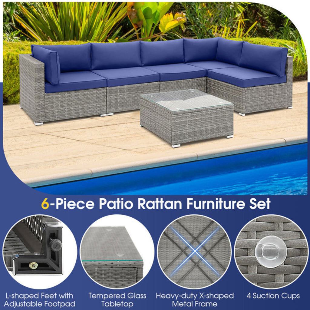 6-Piece Wicker Patio Sofa Set with Coffee Table - Clearance