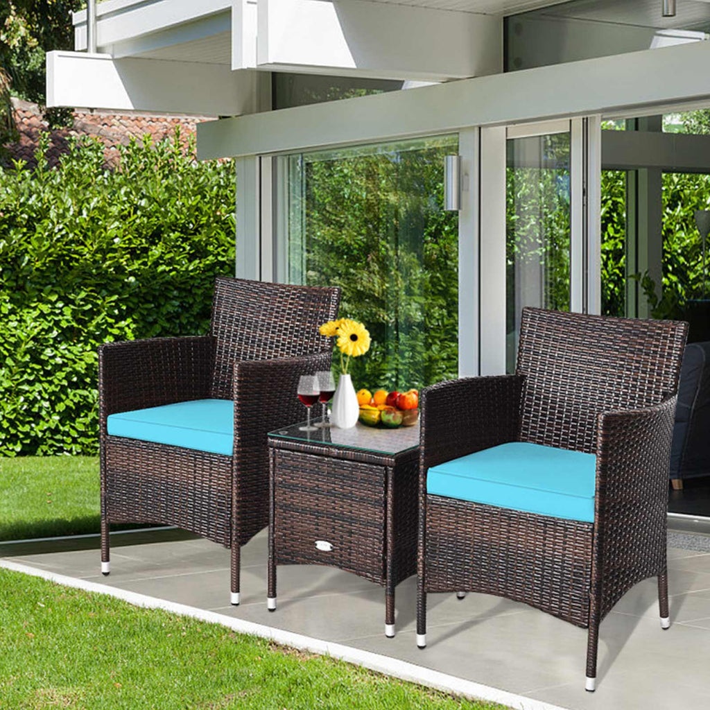 3-Piece Outdoor Wicker Patio Furniture Set with Cushions