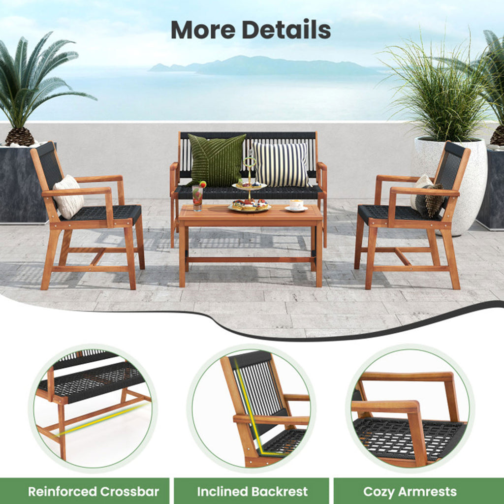 4-Piece Acacia Wood Patio Conversation Set with Coffee Table