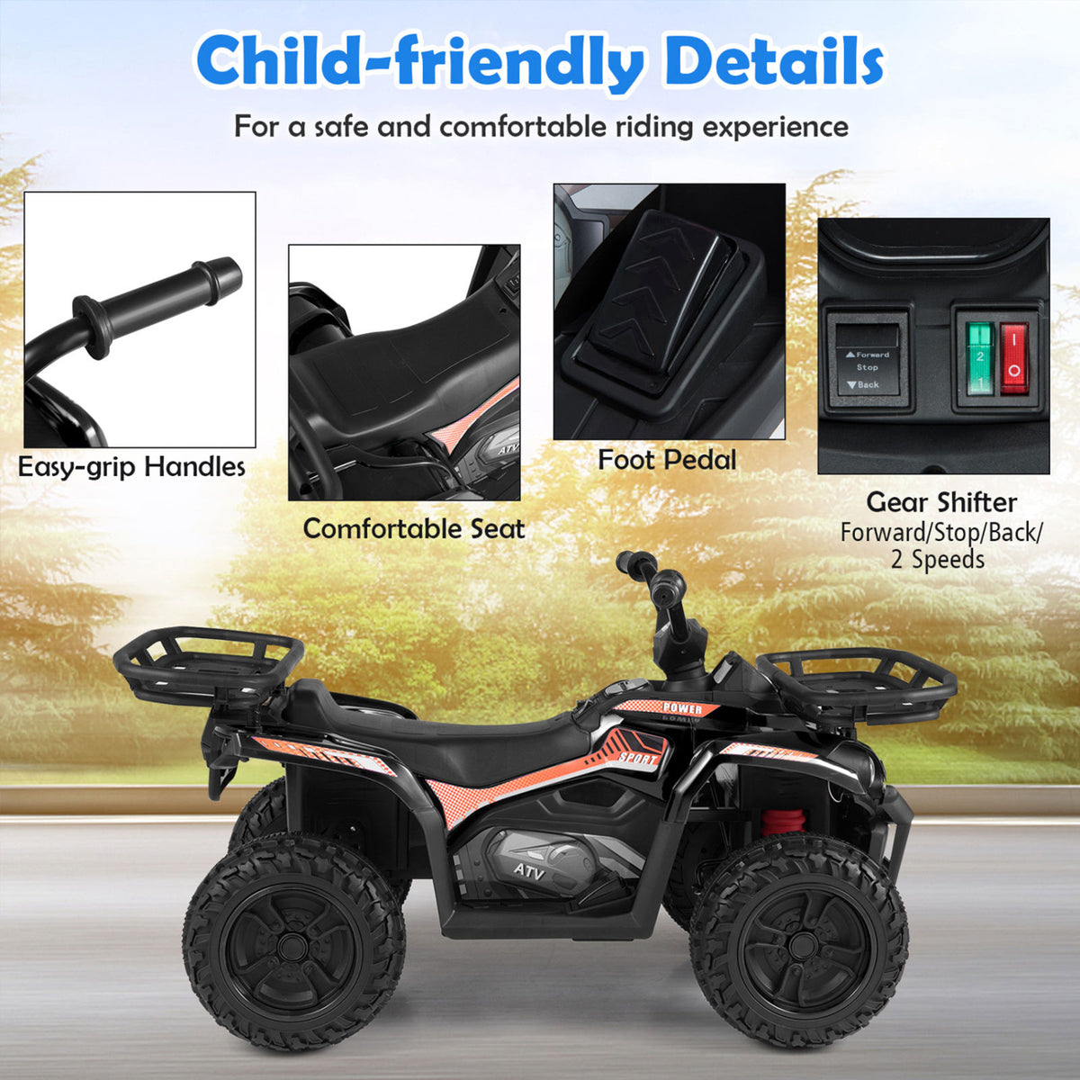 24V Kids Electric Ride-On ATV with LED Headlights