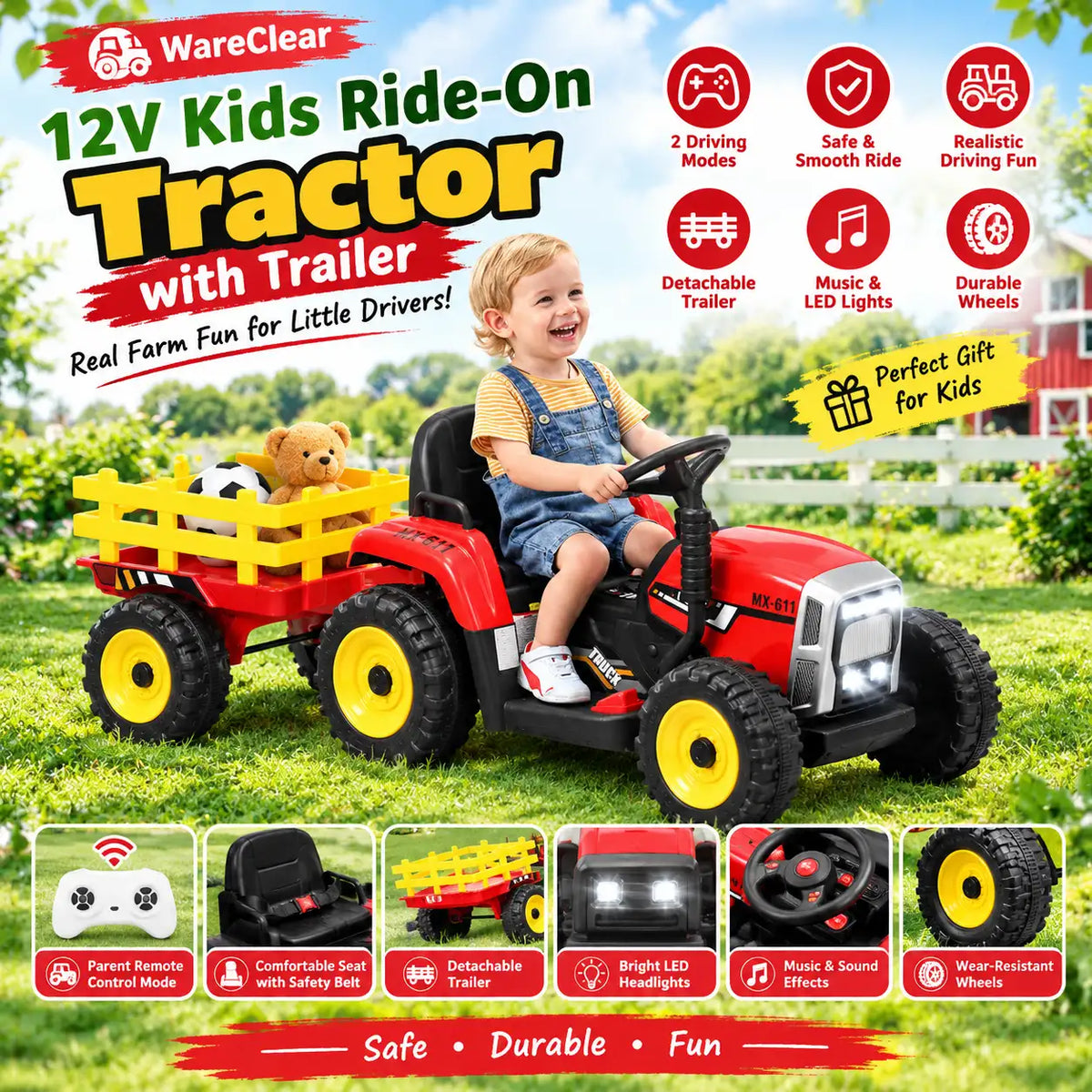 12V Kids Ride-On Tractor with Front Loader