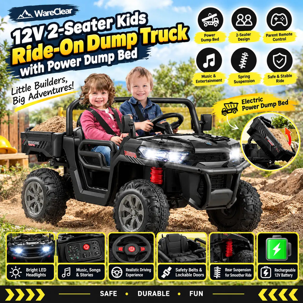 12V 2-Seater Kids Ride-On Dump Truck with Power Dump Bed