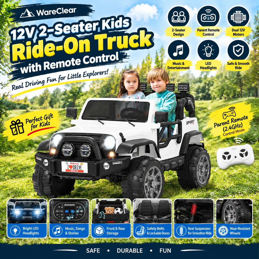 12V 2-Seater Kids Ride-On Truck with Remote Control